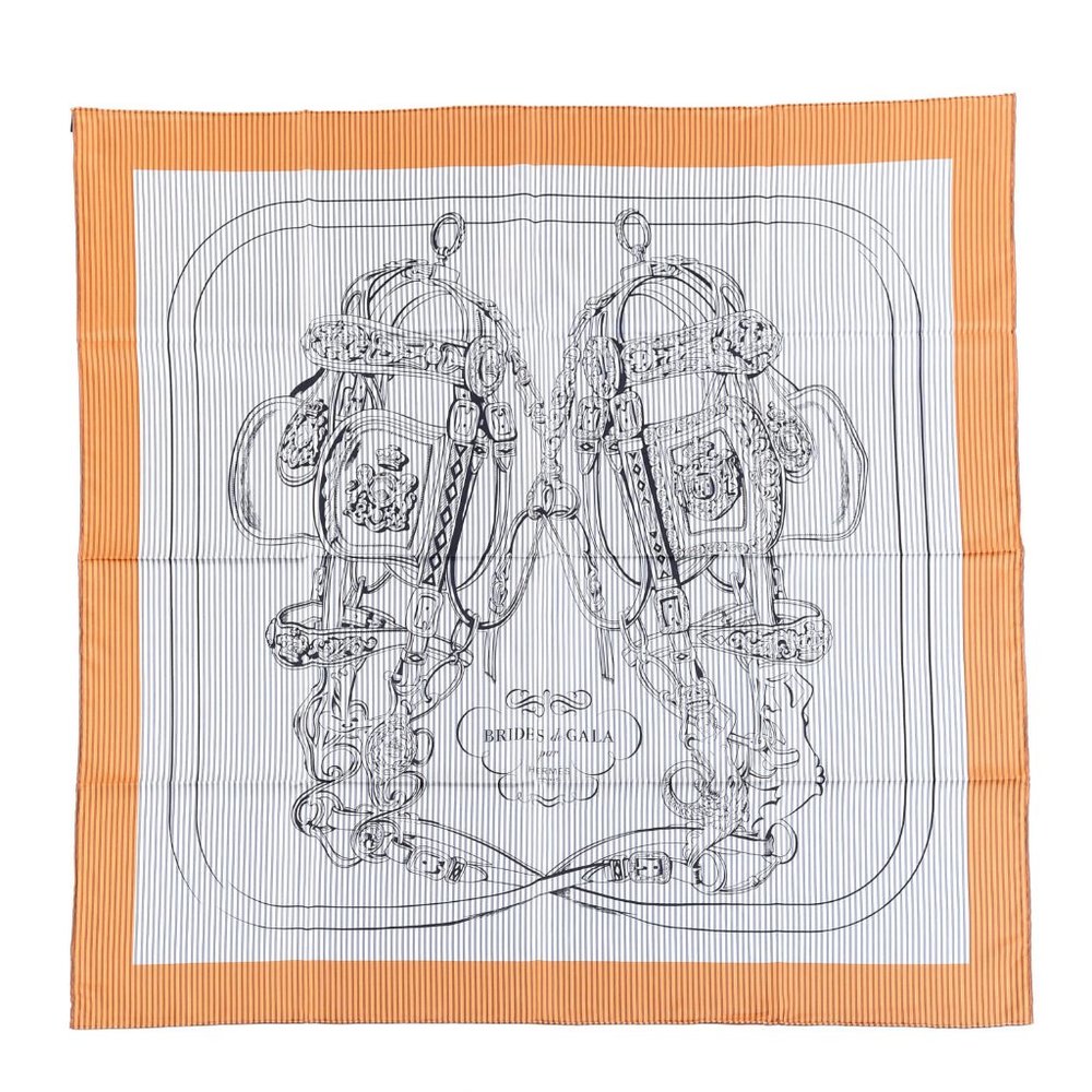 NWT Hermes Carre Eyeliner Brides de Gala Silk Scarf - Orange / Bleu Noir